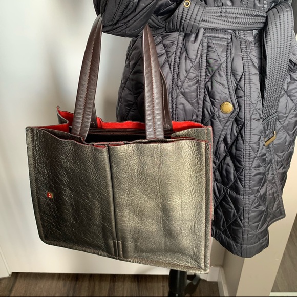 BALLY Brown Metallic Medium Leather Tote - Picture 10 of 11